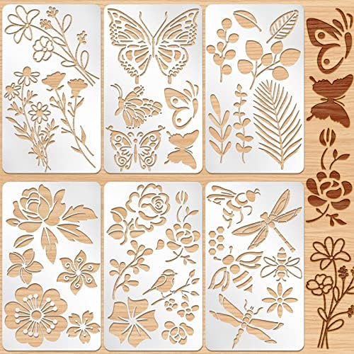 Lewtemi 6 Pcs Metal Wood Burning Stencils, Plant Style Letters Numbers by Lewtemi