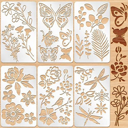 Lewtemi 6 Pcs Metal Wood Burning Stencils, Plant Style Letters Numbers by Lewtemi
