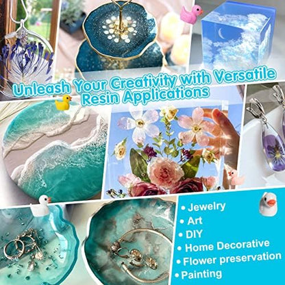 Teexpert Epoxy Resin Crystal Clear: 64OZ Epoxy Resin kit Fast Curing Heat Resistant for Casting Coating Art DIY Craft Jewelry Wood Table Top Flower Preservation- 2 Part(32OZ Resin and 32OZ Hardener) - Image 6