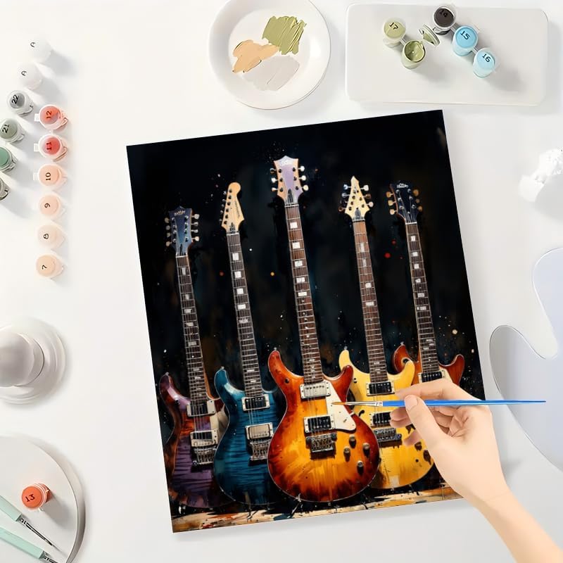 Electric Guitar Collection Paint by Numbers Kit for Adults - DIY Colorful Guitar Display Painting on Canvas 16x20 Inches, Acrylic Paint Set, Suitable for Beginners, Musical Art for Home Decoration - Image 3