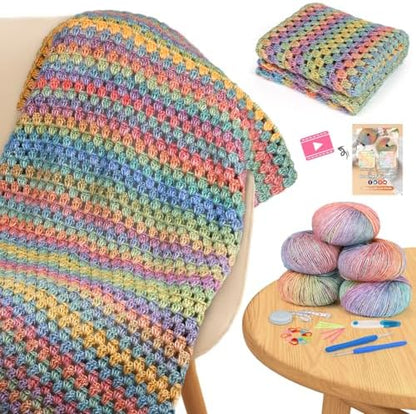 Aeelike Crochet Blanket Kit for Beginner, Easy Crochet Kits, Rainbow Gradient by Aeelikescrochetworld