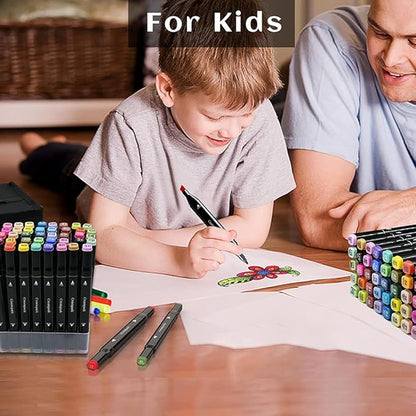 CREATSPARK Alcohol Markers 168 Colors with Base Dual Tip Art Drawing Markers for Anime Sketch Illustrations - Refillable
