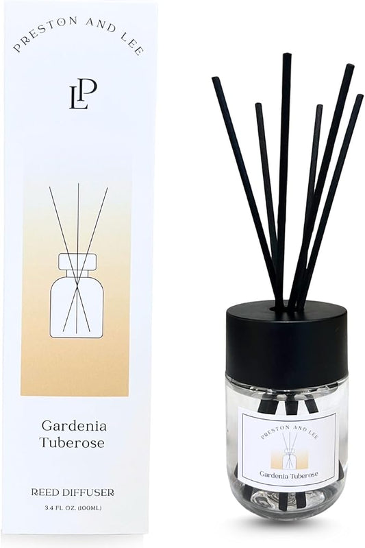 Preston and Lee Reed Diffuser Set | 100 ml (3.4 fl oz) Gardenia Tuberose Scent | Reed Diffuser Set | Aromatherapy Diffusers | Natural Reed Diffuser Oil for Home and Spa Fragrance