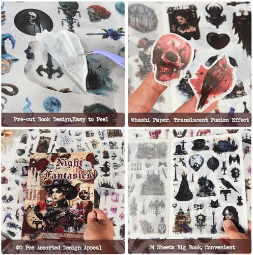 Gothic Sticker Book, Precut Halloween Washi Stickers for Journaling - Image 3