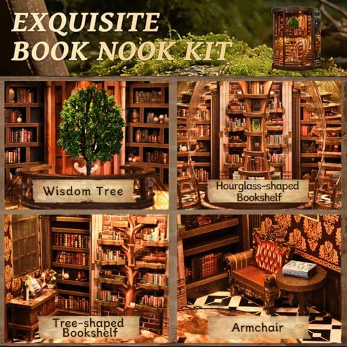 DIY Book Nook Kit, 3D Wooden Puzzle Miniature House Kit Adult, Library - Image 3