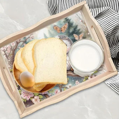 DoxQcs DIY Diamond Art Wooden Food Tray with Handle Diamond Painted Table Decoration Tray for Breakfast Bar Dinner Table Diamonds Art Painting for Beginners-Owl