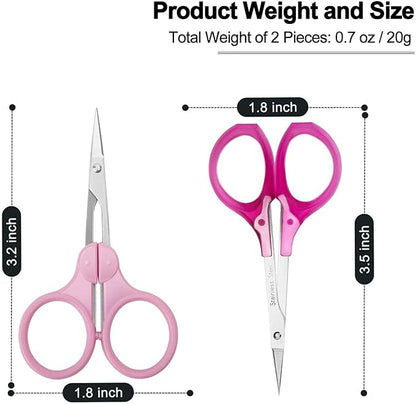Precision Small Craft Scissors for Paper Cutting, Tiny Travel Scissors Tsa Compliant with Cover, Sharp Small Scissors all Purpose, Straight Fine Tips Mini Sewing Scissors Set, Pink, Burgundy
