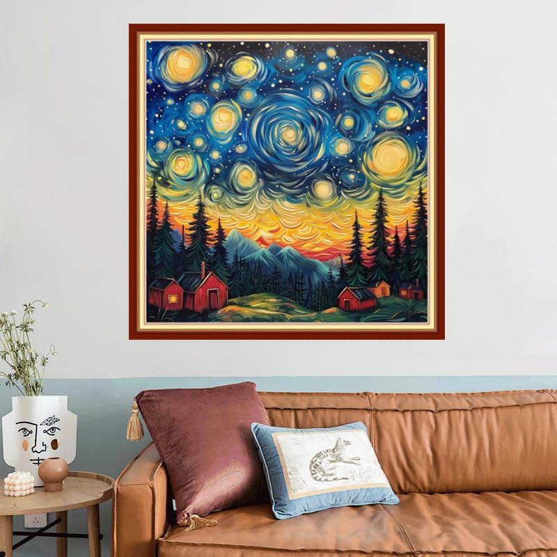Joyhoor Stamped Cross Stitch Kits for Beginners, Needlepoint Kits for Adults, 11CT Counted Embroidery Kits-Van Gogh Starry Sky 18x18 inchs - Image 2
