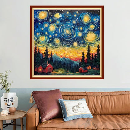 Joyhoor Stamped Cross Stitch Kits for Beginners, Needlepoint Kits for Adults, 11CT Counted Embroidery Kits-Van Gogh Starry Sky 18x18 inchs - Image 2