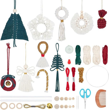 FREEBLOSS 10 Set DIY Macrame Christmas Oranments Macrame Xmas Gnomes Macrame Christmas Tree Macrame Hanging Ornament Kit Macrame Kits for Adults Beginners Macrame Supplies for Christmas Crafts
