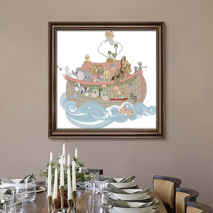 JOYSEWING Cartoon Animal Boat Stamped Kits Cross Stitch for Adults 11CT Counted Patterns Easy DIY Gift Embroidery Kits for Beginner Animal Craft kit Home Decor (Noah's ark (Printed) 32.7×29.9 inch