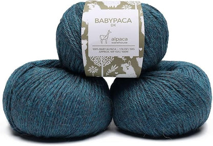 100% Baby Alpaca Yarn Wool Set of 3 Skeins (150 Grams) DK Weight - Made in Peru - Heavenly Soft and Perfect for Knitting and Crocheting (Aqua Blue, DK)
