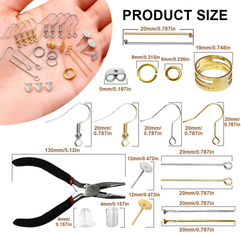 3824Pcs Earring Making Kit with Jewelry Pliers – Complete DIY Earring Supplies Including Hooks, Eye Pins, Jump Rings, Hypoallergenic Jewelry Findings for Beginners and Professionals - Image 2