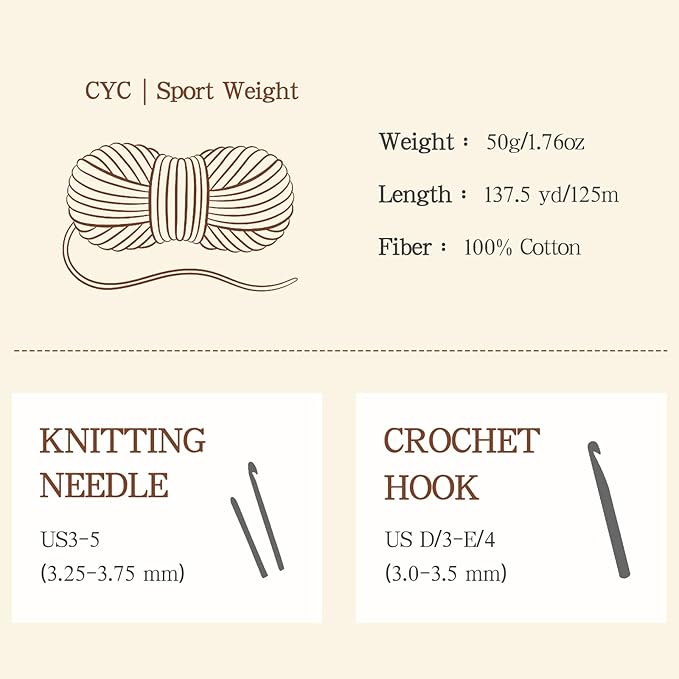 Katech 1OO% Cotton Yarn for Crocheting & Knitting–12-Color of 137 Yards/1.76 oz Baby Cotton Yarn Sport Weight CYC #2-Soft & Breathable-Ideal for Dishcloths, Baby Clothes, Potholders(B)