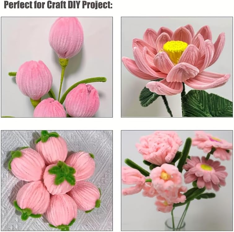 AHAMETON 620Pcs Pastel Pink White Pipe Cleaners Flower Kit,Chenille Stems - Image 6