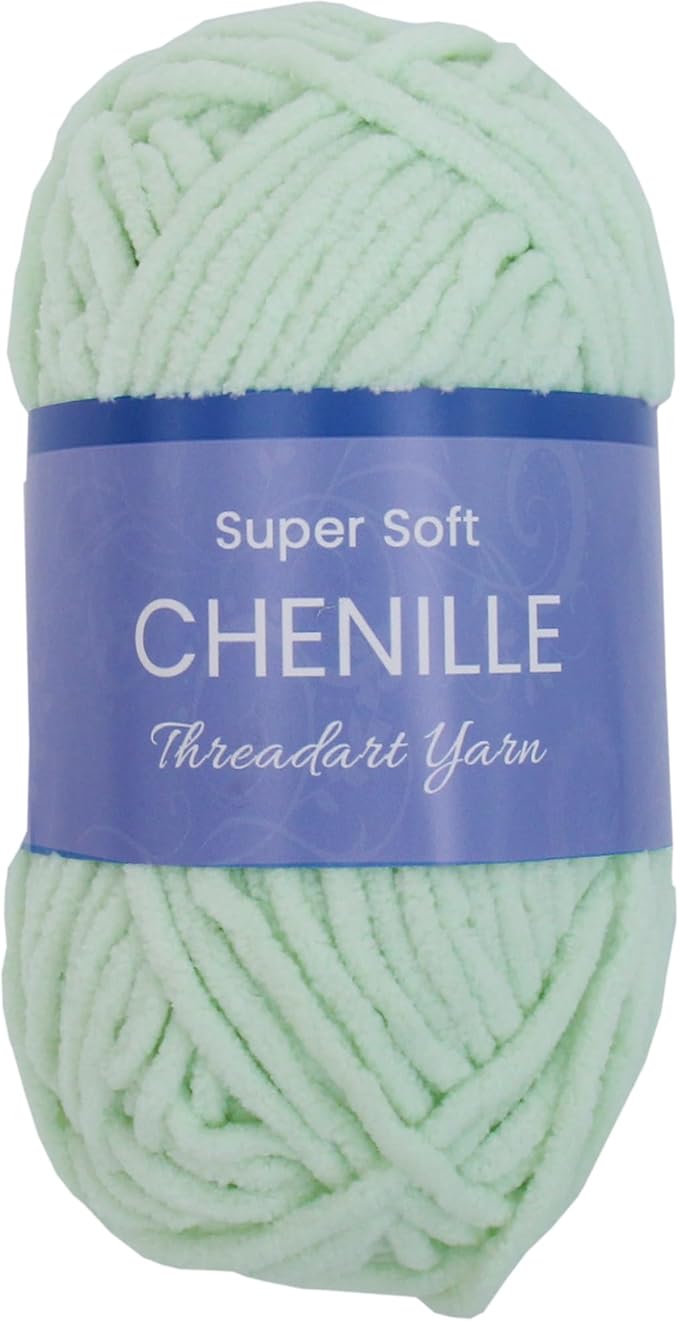 ThreadArt Chenille Yarn for Crocheting, Knitting, Amigurumi, Super Soft Plush Velvet Yarn - 50 Gram 60 yds #5 Fluffy Yarn Skeins - Seafoam 26