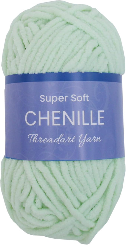 ThreadArt Chenille Yarn for Crocheting, Knitting, Amigurumi, Super Soft Plush Velvet Yarn - 50 Gram 60 yds #5 Fluffy Yarn Skeins - Seafoam 26