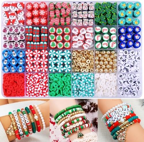 1480pcs Christmas Polymer Clay Beads Charms Friendship Bracelet Necklace Earring Jewelry Making kit, Accessories for Arts Crafts DIY Gifts for Women Girls by BBita