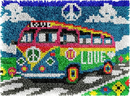 Love & Peace Bus Latch Hook Rug Kits for Adults Beginners 20" X 15" by VEIROUSA