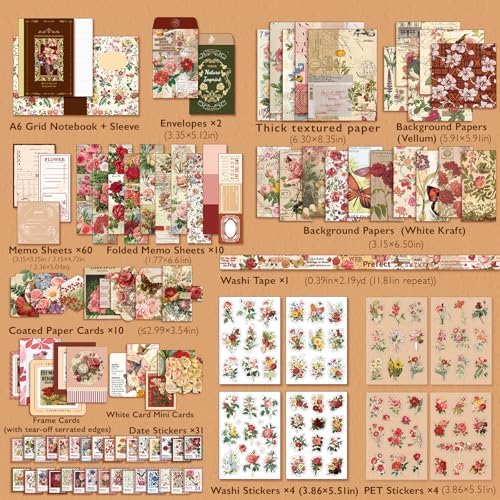 Scrapbooking Supplies Kit, A6 Grid Notebook, Vintage Junk Journaling Kit - Image 2