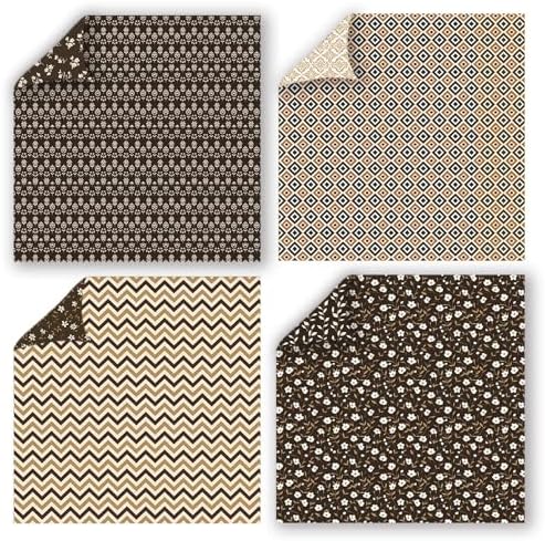 Gingham Scrapbook Paper 12x12 Coffee,24 Sheets Double-Sided Bohemian Floral Patterned CardStock Paper Pad Boho Tone Decorative Craft Papers for Holiday Cardmaking DIY Origami Papers. - Image 4