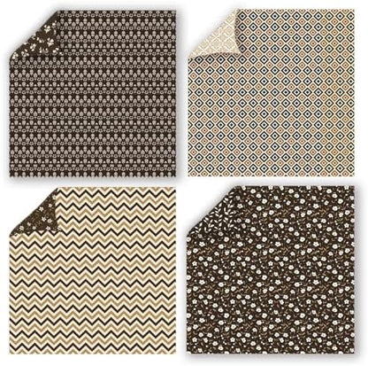 Gingham Scrapbook Paper 12x12 Coffee,24 Sheets Double-Sided Bohemian Floral Patterned CardStock Paper Pad Boho Tone Decorative Craft Papers for Holiday Cardmaking DIY Origami Papers. - Image 4
