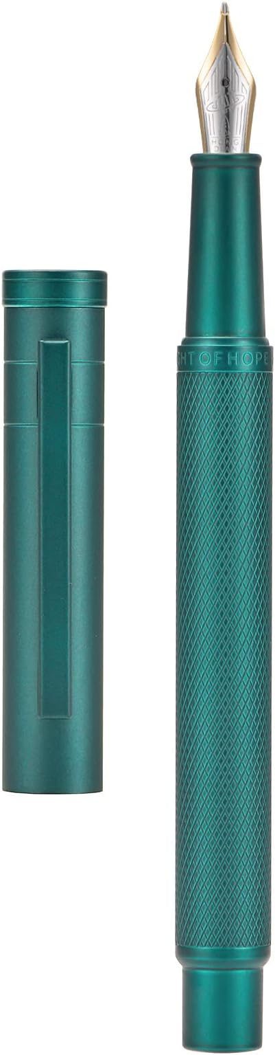 Hongdian Green Forest Fountain Pen Blade Nib Classic Design Calligraphy Pen with Converter and Metal Pen Case Set