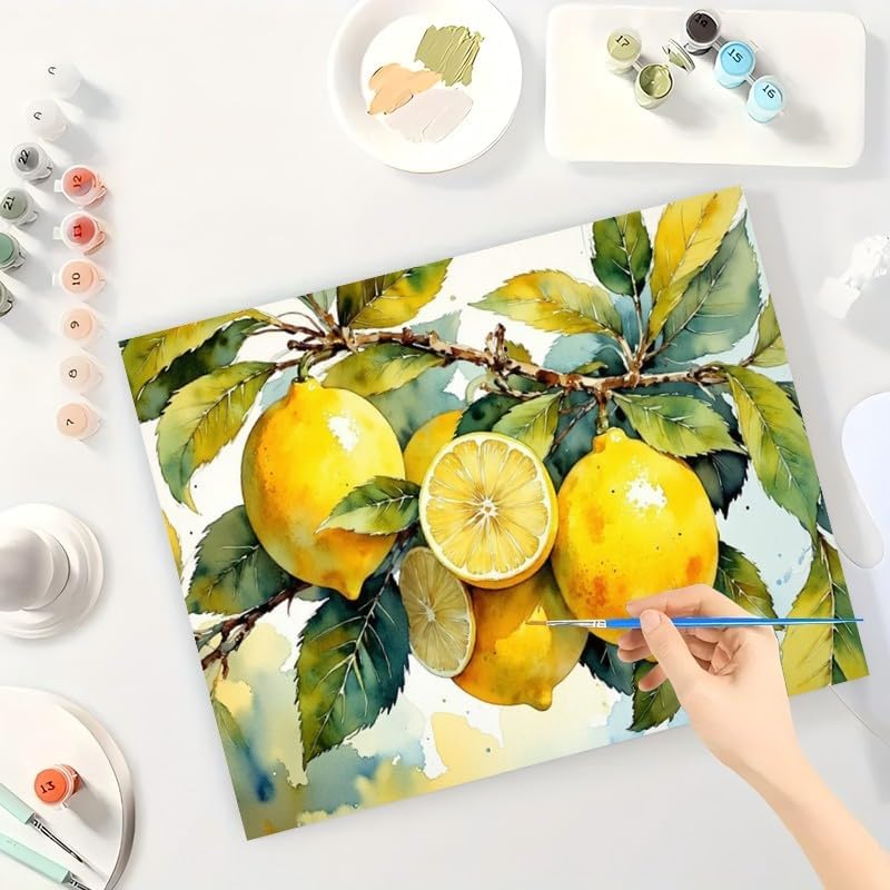 Fresh Lemons Paint by Numbers Kit for Adults - DIY Detailed Watercolor-style of Lemons and Leaves Painting on Canvas 16x20 Inches, Suitable for Beginners, Fruit Art for Home Decoration or Gifts - Image 3