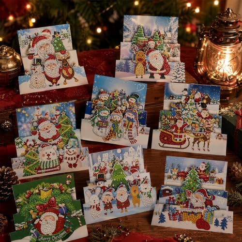 8PCS Santa Claus DIY Greeting Card Kits with Envelopes Diamond Art Greeting Cards Diamond Art Cards Kits for Adults DIY Crafts Family Friend Gifts - Image 7