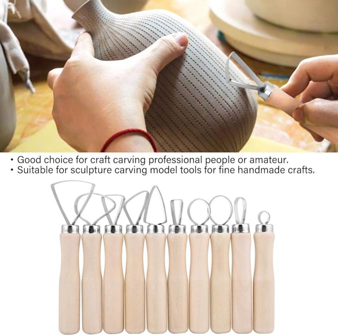 Akozon Pottery Tools Clay Sculpture Tool Set JR2-10/ 10Pcs DIY Wax Carving Pottery Shapers Tools Clay Sculpting Tools Set Accessories