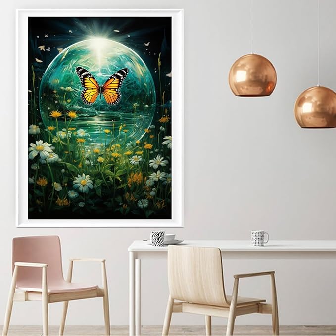 Leczany Cross Stitch Stamped Kit for Adults - Butterfly and Flower | DIY Embroidery Starter Patterns Craft Kit Needlepoint for Beginner | 11CT, 3 Strands | 13x16.9 inches