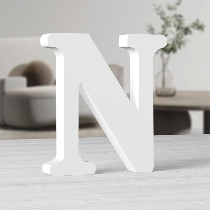 AOCEAN 10 Inch White Big Wood Letters, Unfinished Wooden Letters for Wall Decor Decorative Standing Letters Slices Sign Board Decoration for Craft Home Party Projects (N)