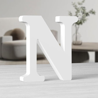 AOCEAN 10 Inch White Big Wood Letters, Unfinished Wooden Letters for Wall Decor Decorative Standing Letters Slices Sign Board Decoration for Craft Home Party Projects (N)