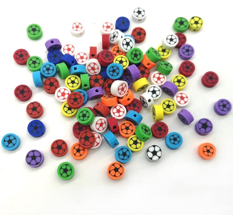 100pcs Football Polymer Clay Spacer Beads for Women Jewelry Making DIY Bracelet Necklace Hair Clip Accessories (Football) - Image 5