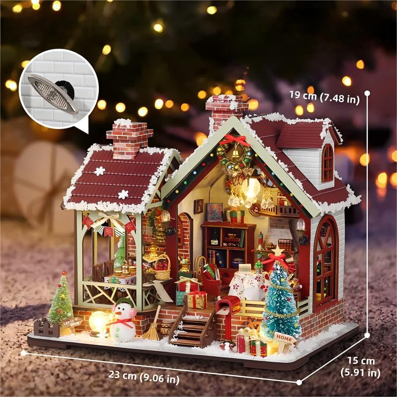 DIY Miniature House Kit, Mini House Building Kit, DIY Book Nook Kit, Tiny Model House for Adults to Build, Beginner 3D Wooden Book Nook, for Family Friends (Christmas House) - Image 2