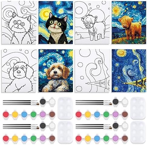 VOCHIC 4 Pack Sip and Paint Kit, Pre Drawn Canvas for Painting for Adults, Girls Night, Couples Painting Kit Date Night Games with Pictures to Paint Starry Sky Party Supplies (8 x 10 in) by VOCHIC