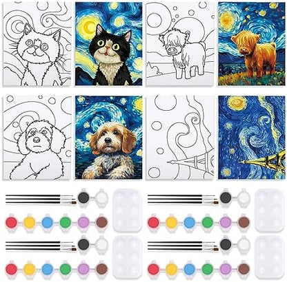 VOCHIC 4 Pack Sip and Paint Kit, Pre Drawn Canvas for Painting for Adults, Girls Night, Couples Painting Kit Date Night Games with Pictures to Paint Starry Sky Party Supplies (8 x 10 in) by VOCHIC