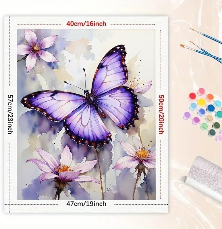 Butterfly Paint by Numbers Kit for Adults - DIY Monarch Butterflies and Purple Flowers Painting on Canvas 16x20 Inches, Acrylic Paint Set, Suitable for Beginners, Art for Home Decoration or Gifts - Image 2
