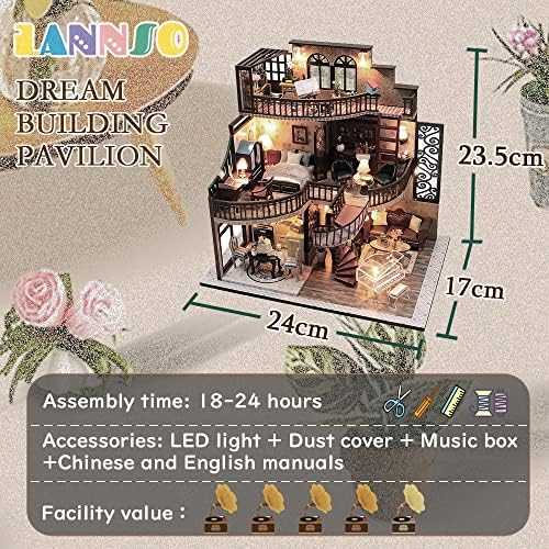 Lannso DIY Dollhouse Miniature Kit, Doll House Kit with Dust Proof Cover and Music Box, Mini Wooden Dollhouse Toys for Adult Gift(M2132) - Image 2