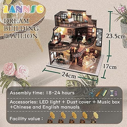Lannso DIY Dollhouse Miniature Kit, Doll House Kit with Dust Proof Cover and Music Box, Mini Wooden Dollhouse Toys for Adult Gift(M2132) - Image 2