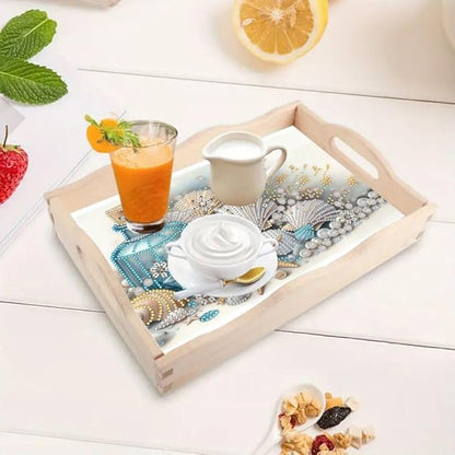DoxQcs DIY Diamond Art Wooden Food Tray with Handle Diamond Painted Table Decoration Tray for Breakfast Bar Dinner Table Diamonds Art Painting for Beginners-Shell
