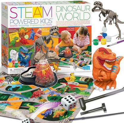 4M | STEAM Dinosaur World Exploration| Hands-On Science Kit with Dinosaur Figures & Fossil Experiments for Kids Ages 5+ - Educational Paleontology Toy Gift by 4M