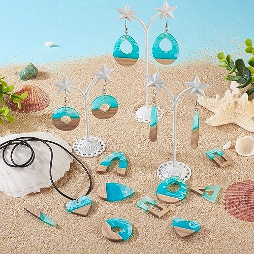 FASHEWELRY 20Pcs Ocean Resin Wood Earring Charms Transparent Wooden Earring Blanks Blue Geometry Boho Charms Summer Wooden Earring Pieces for DIY Jewelry Making - Image 2