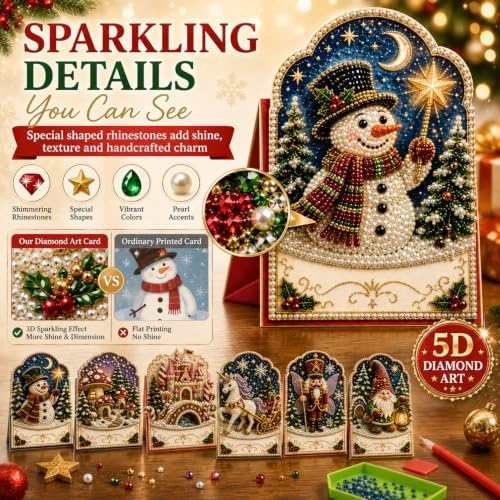 Diamond Art Christmas Cards 6 Pack, 5D DIY Gem Greeting Kits with Envelopes - Image 5