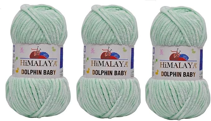 3 Skein/Pack Himalaya Dolphin Baby Chenille Yarn, Each Ball 100 gr (3.5 oz), 120 m (132 Yards), 100% Polyester, Super Bulky Baby Blanket Velvet Amigurumi Yarn, 80307 - Light Mint Green