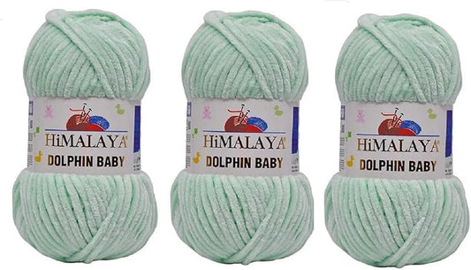 3 Skein/Pack Himalaya Dolphin Baby Chenille Yarn, Each Ball 100 gr (3.5 oz), 120 m (132 Yards), 100% Polyester, Super Bulky Baby Blanket Velvet Amigurumi Yarn, 80307 - Light Mint Green