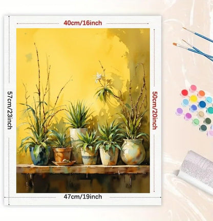 TAOPAOLAB Botanical Paint by Numbers Kit for Adults - DIY Indoor Plants on Yellow Wall Shelf Painting on Canvas 16×20 Inches, Acrylic Paint Set, Suitable for Beginners, Art for Home Decoration/Gifts - Image 2