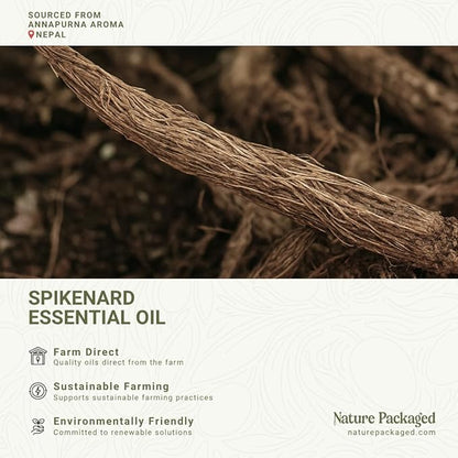 Nature Packaged Organic Spikenard Essential Oil - Direct from Annapurna Aroma Nepal - Steam Distilled - Aceite de Nardo for Aromatherapy, Massage, Diffuser, DIY Candle and Soap Making - 5ml