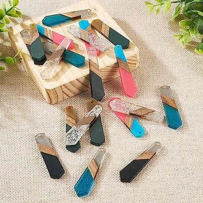 FASHEWELRY 20Pcs Hexagon Resin Wood Charms 3 Tone Polygon Wooden Earring Blanks Geometry Bohemia Earring Charms Wooden Earring Pieces Findings for Jewelry Making (RESI-TA0001-61-Biyun) - Image 7