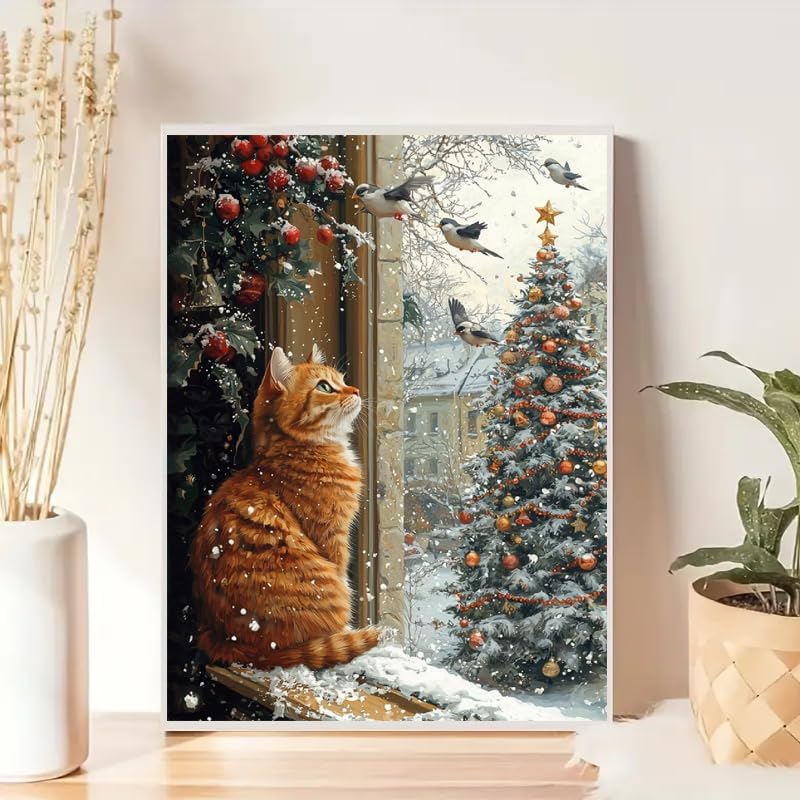 Cat Paint by Numbers Kit for Adults,Winter Painting by Numbers,DIY Acrylic Paint Kit for Adults Beginners Without Frame,Easy Christmas Adult Paint by Number Kits on Canvas for Decor 16x20inch - Image 3